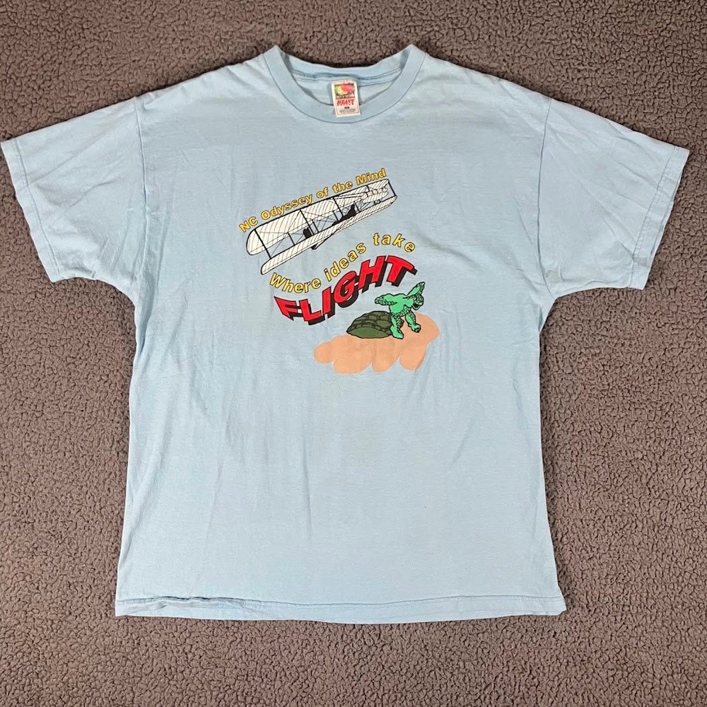 Fruit of the Loom NC Odyssey of the Mind Flight T-Shirt XL Light Blue Vintage